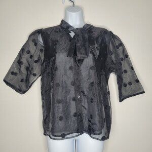 Marc New York black semi sheer polka dot avant garde art to wear boxy tie bow